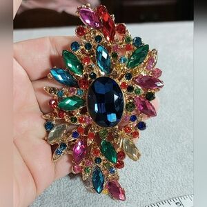 103x60mm large multi colored rhinestone brooch jewelry pin